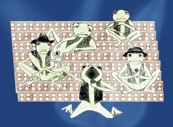 frogs on a sparkly staircase